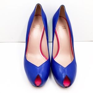 {Stuart Weitzman}Leather Colorblock PeepToe Heels